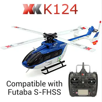 Sākotnējā XK K124 EC145 6CH Brushless motors 3D 6G Sistēmas RC Helikopters ir Saderīga ar FUTABA S-FHSS RTF VS Wltoys V977