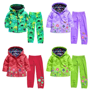 Bērnu apģērbu komplekts ir 2021. Pavasara Rudens bērnu, zēnu, meiteņu apģērbu komplekti 2 Gab lietusmētelis outwear+bikses Kostīms Meitenēm, Bērniem, Apģērbtu