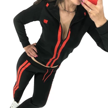 2019 Sieviešu Ikdienas 2 Gabali Tērpiem Svītrainām Bodycon Sweatsuits Treniņtērpi Kopa ar garām Piedurknēm Topi, Bikses Spotrts Uzstādīt Sporta Apģērbs