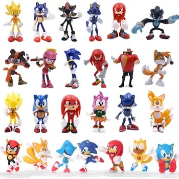 OHMETOY 6pcs / Set Sonic Hedgeho Rīcības Rotaļlietas Skaitļi Kūka Papildināšanas Statuetes Anime Dzimšanas dienas Dāvana Bērniem Kolekcija