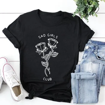 Vasaras Īsām Piedurknēm Augstas Kvalitātes, Stilīgu Tee Skumji Meitenes Club T-Krekls Rožu Grafiskais estētisko Grafiskais Melns Apģērbs Vintage Krekli