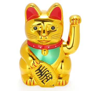 KiWarm Klasisko Ķīniešu Laimīgs Bagātību Elektrisko Aci Kaķis Zelta Ilgviļņu Kaķis Beckoning Maneki Darbina AA Baterijas Feng Shui Amatniecības