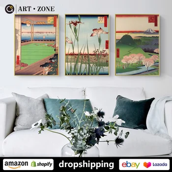 MĀKSLAS ZONA Retro Japānas ainavu Glezniecība izdrukas Sienas Mākslas Audekls plakāti, Mākslas darbu dekori Mājas Dzīvojamā Istaba Guļamistaba virtuves HD Attēlu