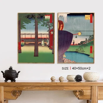 MĀKSLAS ZONA Retro Japānas ainavu Glezniecība izdrukas Sienas Mākslas Audekls plakāti, Mākslas darbu dekori Mājas Dzīvojamā Istaba Guļamistaba virtuves HD Attēlu