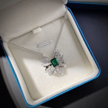 OEVAS Luksusa Sudraba Kaklarota Cietā 925 Sterling Sudraba Emerald Izveidota Moissanite Dārgakmens Kulons Kaklarotas Gadadienas Dāvanu