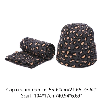 2gab Ziemas Sieviešu Vilnas Beanie Cepure, Šalle Komplekts Leoparda Drukas Plankumi Sexy Āra Siltā riska Ierobežošanas Vāciņi