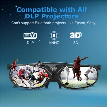 2GAB Universālā DLP Aktīvā Aizslēga 3D Brilles 96-144Hz Par XGIMI Optoma Acer, Viewsonic Mājas Kinozāles BenQ Dell Projektors 3D TV