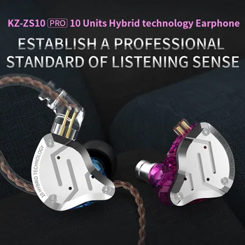 KZ ZS10 Pro Trokšņa Slāpēšanas Austiņas 4BA+1DD Hibrīda 10 Vienības vadītāja HIFI Bass Earbuds, ausu Monitoru, Metāla Austiņas