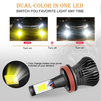 S&D 2gab LED Auto Gaismas H8, H9 H7 H11 HB3 HB4 9005 9006 H27 880 881 H3 H1 LED Lukturu Spuldzes divu Krāsu automašīnas Miglas Lukturi Balta Dzeltena
