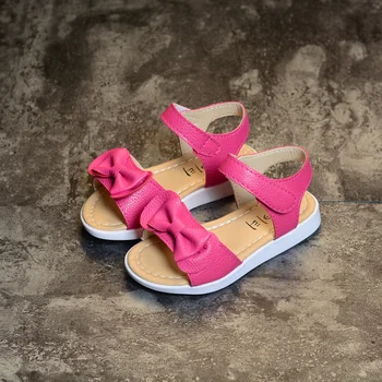 Vasaras, jaunas Meitenes Bowtie Princese sandales PU Ādas modes, bērnu apavi, Mīkstās grunts meiteņu kurpes gadījuma bērniem, Pludmales sandales