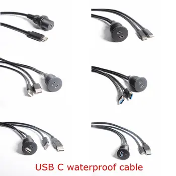 Dual port USB C Tipa 2.0 3.0 3.1 un USB 2.0 3.0 Sieviešu un Vīriešu AUX Auto Flush Mount Ūdensizturīgs pagarinātāja Kabelis 1m 3FT