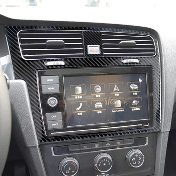 VW Golf 7 MK7 GTI-2019 Auto Oglekļa Šķiedras Uzlīme Konsoles Centrs GPS Navigācijas Paneļa Vāciņš Melns Rāmis Decal Uzlīmes