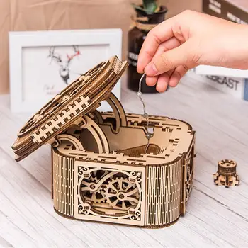 Mehāniskās Modeļus, 3D Koka Puzles-Mehāniskās Dārgumu Kaste DIY Koka Rotaslietas Storege Lodziņā Ziemassvētku Rotājumi Dzimšanas dienas Dāvana