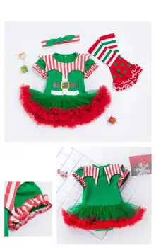 Ziemassvētku Kostīms Bērnu Apģērbu Komplekts Zīdaiņu Meitene Īsām Piedurknēm Zaļo Mežģīņu Puse Romper Kleita 3pcs Apģērbu Jaundzimušajam Mazulim 0-24M