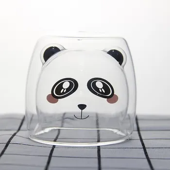 3D 2-līmeņu Jauki Panda Bear Inovatīvu Alus Glāzes Siltuma izturīgs Dubultās Sienas Kafijas Tasi Rīta Piena Stikla Kafijas Sula Stikla