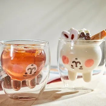 3D 2-līmeņu Jauki Panda Bear Inovatīvu Alus Glāzes Siltuma izturīgs Dubultās Sienas Kafijas Tasi Rīta Piena Stikla Kafijas Sula Stikla