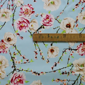 100*145cm Zilā valsti ziedu kokvilnas satīna auduma kvalitātes kleita vintage tissu