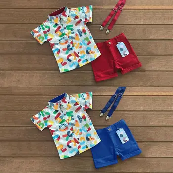 2019. gada Vasarā jaunu Apģērbu, kas Nosaka zēnu Kokvilnas ikdienas bērnu apģērbi Bērnu Zēniem Kleita krekls+ Šorti Bikses 2 Gab Apģērbu Komplekti