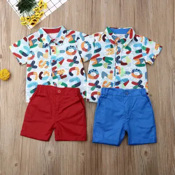 2019. gada Vasarā jaunu Apģērbu, kas Nosaka zēnu Kokvilnas ikdienas bērnu apģērbi Bērnu Zēniem Kleita krekls+ Šorti Bikses 2 Gab Apģērbu Komplekti