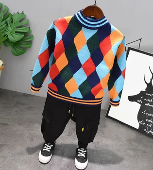 Baby Boy pavasara Rudens Drēbes zēniem, Kokvilnas Apģērbu Komplekts Mazulis Adīt džemperis + Ikdienas elsas 2gab Modes Bērniem Sporta Tērps