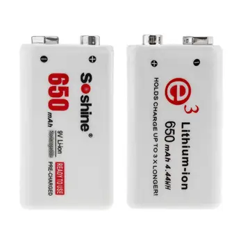 Soshine 4gab 6F22 650mAh 9V Li-jonu Akumulators ar Pārnēsājamo Bateriju Kārba Multimetrs / Bezvadu Mikrofona / Signāla