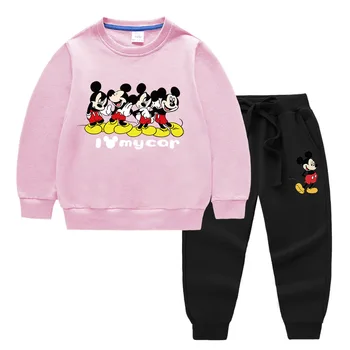 Disney Bērnu Apģērbu Komplekts Karikatūra Mickey Mouse Baby Boy Meitene Hoodies sporta Krekls+Bikses 2gab Sporta Tērpi Toddler Bērniem Tracksuit