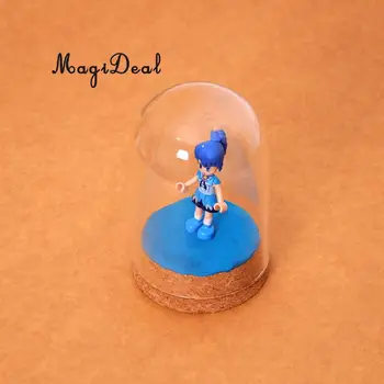 MagiDeal 5gab Mini Stikla Puslodē Displejs Dome Cloche Burku Vāciņu, Korķa Koka Dekors Mini Figūriņas Lanscape Miniatūras Dekori
