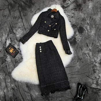 2020 rudens ziemas sievietes dizainers slavenību tvīda svārki komplekts OLA elegants lielo loku īsus svārkus + taseel ilgi svārki uzvalks uzstādīt y722