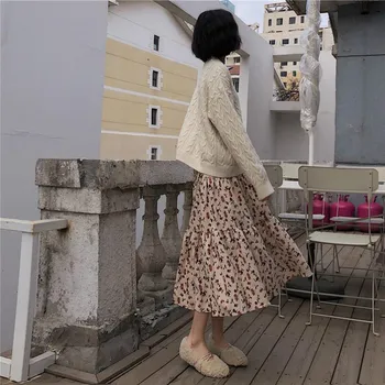 Impērijas Svārki Sievietēm Retro Ziedu Modes-line Jauki Ruffles Mujer Faldas korejas Pavasarī, Rudenī Brīvdienu Šiks Dāmas Apģērbu Jaunas
