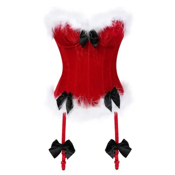 Sieviešu Ziemassvētkos Santa Kostīms Seksīga Korsete Bustier Apakšveļa Top Overbust Plus Lieluma Corselet Sexy Red Karikatūra Kostīmi Plus