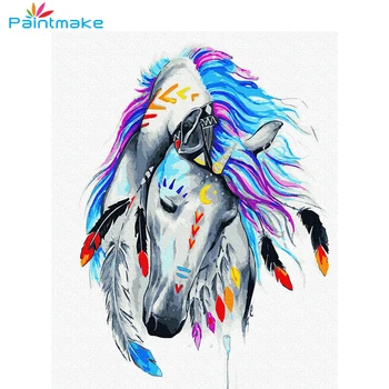 Paintmake Dzīvnieku DIY Krāsu skaits krāsains Zirgu Eļļa, audekls Gleznošanai Mājas istabas interjeru Sienu Mākslas ainu dāvanas
