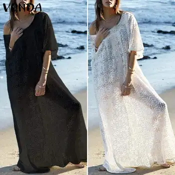 VONDA Beach Balta Mežģīņu Kleita Sievietēm Sexy Dobi No Gara Kleita Puse Vestidos Vasaras Sundress Ir 2021. Ikdienas Drēbes Femme Plus Lieluma