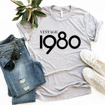 41rd Dzimšanas dienas Dāvanas Sievietēm Vintage 1980 Krekls Četrdesmit Party T-kreklu Modes Īsām Piedurknēm Dāmām Dāvanu Plus Izmērs 3XL Topi