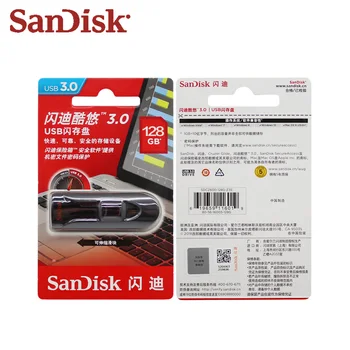 SanDisk CZ600 USB Zibatmiņas Disks USB 3.0 Pendrive 16GB 32GB 64GB, 128GB Flash Disks Melna Pildspalva Vadīt ātrgaitas U Diska Regulēšana