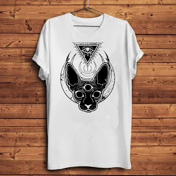 Visu redzēt Acs Sfinksu Kaķis T-krekls Goth un Nāves Metāla Krekls Unsex Gotikas Stila Krekli Maģija Steampunk Tee Hipster Topi