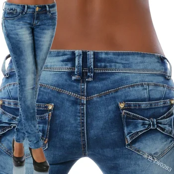 WEPBEL Sieviešu Slim Zems Viduklis Denim Džinsu Bikses Vintage Mazgātas Slim Fit Izdilis Džinsi Balināts Modes Kabatas Bikses