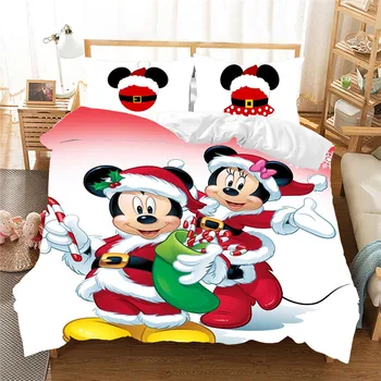 Ziemassvētku Mickey Minnie Gultas Komplekts Sega Sedz Spilvendrāna Mājas Tekstila Pieaugušajiem Bērniem, Dāvanu Karaliene, Karalis Izmēra Gultas Komplekts