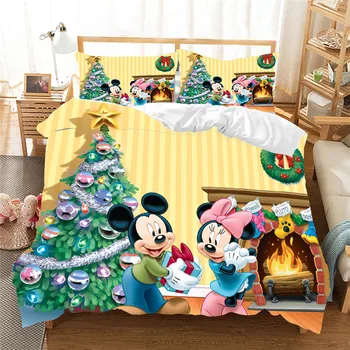 Ziemassvētku Mickey Minnie Gultas Komplekts Sega Sedz Spilvendrāna Mājas Tekstila Pieaugušajiem Bērniem, Dāvanu Karaliene, Karalis Izmēra Gultas Komplekts
