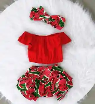 Emmababy Sweet Baby Girl Mazulis Straped Savirmot Sarkans Tops Arbūzs Bikses, Cepures Sunsuit Drēbes Vasarā Meitenes Apģērbu 3PCS