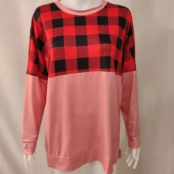 Pulovers sieviešu krekls vienkārši modes pleds ar garām piedurknēm izšūšanas hoodies rudens ikdienas apģērbu sievietēm top plus lieluma