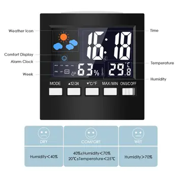 Ciparu Displejs Termometrs Mitrums LCD Pulkstenis Modinātājs Kalendārs Laika Daudzfunkciju Displejs Analog-Digitālais Pulkstenis