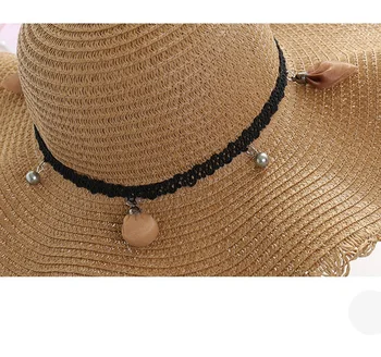 DONGYUN001 Jauno vasaras floppy platām malām, saules cepure Sieviešu Salmu cepuri Klp Āra brīvdienu Lady beach Gadījuma ziedu Panamas cepure