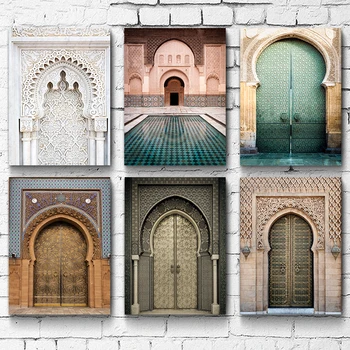 Maroka Durvju Dekorācijas Reliģijas Ziemeļvalstu Plakātu Sienas Mākslas Audekls Gleznošanai Kasablanka Pils Sienas, Attēlus Dzīvojamā Istaba Bez Rāmīša