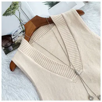 V-veida kakla trikotāžas veste sieviešu džemperis rudens un ziemas jauno korejas brīvs savvaļas džemperis veste bez piedurknēm džemperis
