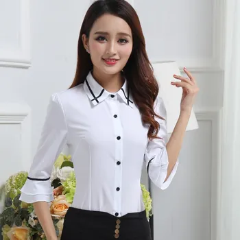 Balta Šifona Blūze Ir 2021. Jaunu Modes Sieviešu Krekls Korejas Izlīdzināšanu Piedurknēm Dāmas Biroja Karjeras Krekli, Sieviešu Topi Blusas