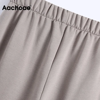 Aachoae Modes Gadījuma Garas Bikses, Sievietēm, Strethy Augsta Vidukļa Brīvs Bikses Sieviešu Sānu Kabatas Cietā Bikses Mujer Pantalones