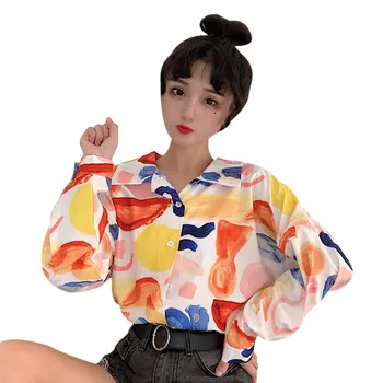 Rudenī Sieviešu Vintage Eļļas Glezna Iespiesti Krekls Ar Garām Piedurknēm Dāmas Kawaii Harajuku Blūzes Rudenī 2019 Dāmu Topi,