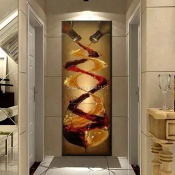 Abstraktā audekls, eļļas glezna ar roku apgleznotus ilgi vertikālā versija sienas māksla vīna gleznojumi Villa hotel Koridora Apdare Attēlu