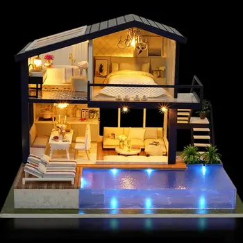 Jauna Meitene DIY 3D Koka Mini leļļu Namiņš 2020 Laiks Dzīvoklis Lelle, Mājas mēbeles, Mēbeles Izglītojošas Rotaļlietas Mēbeles bērniem Mīlestību Dāvana