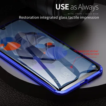 Luksusa Metāla Magnētiskās Priekšējā Atpakaļ rūdīta Stikla, Gadījumā, Huawei Y9 Ministru 2019 Gadījumos Huawei P Smart Z Metāla Rāmis Coque